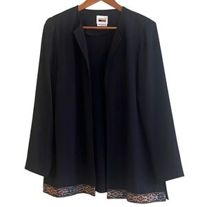 VTG Leslie Faye Navy Blue Chiffon Duster‎ Tunic Embroidered Bottom Hem Size 12